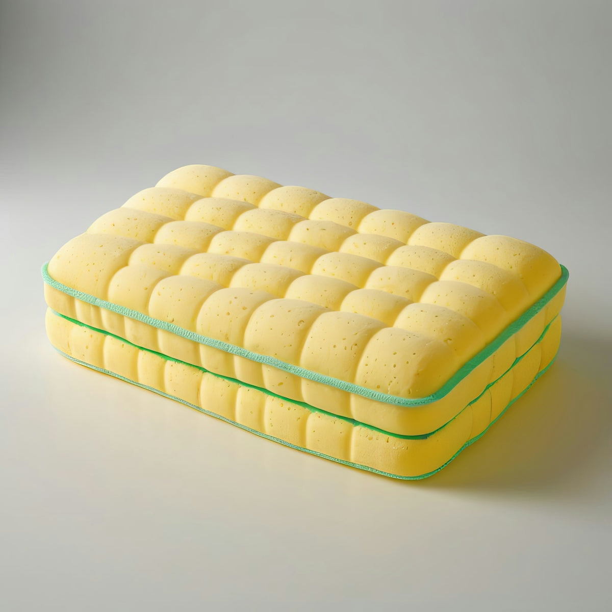 A yellow mattress sitting on top of a white table