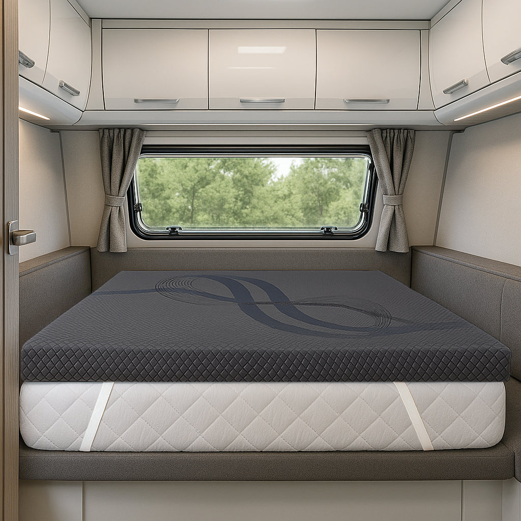 tent trailer mattress RV Mattress Topper – Gel Memory Foam with Cover | Lounj Queen 59" x 79" / 2-Inch - Light Blue