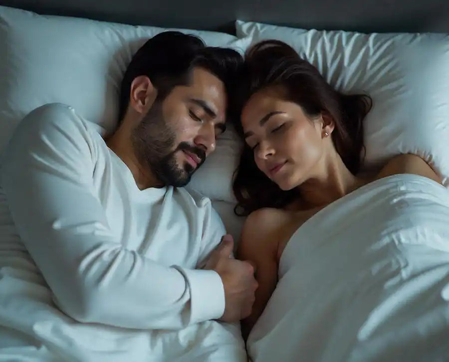 Sleeping couple in bed.