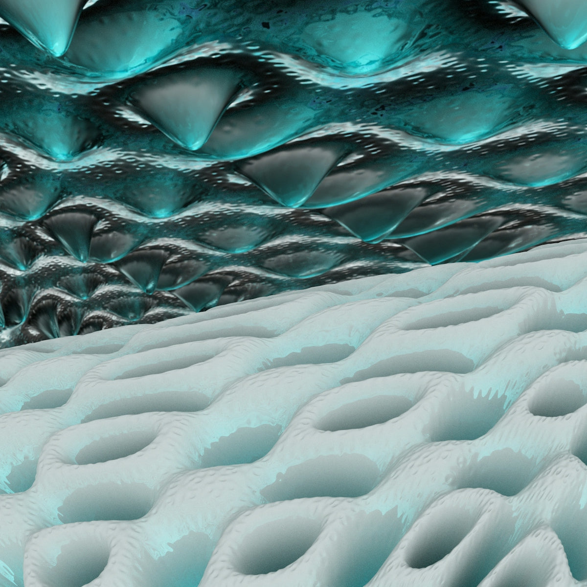 a blue and black background with wavy lines